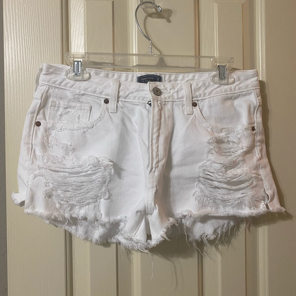 Abercrombie distress denim white shorts